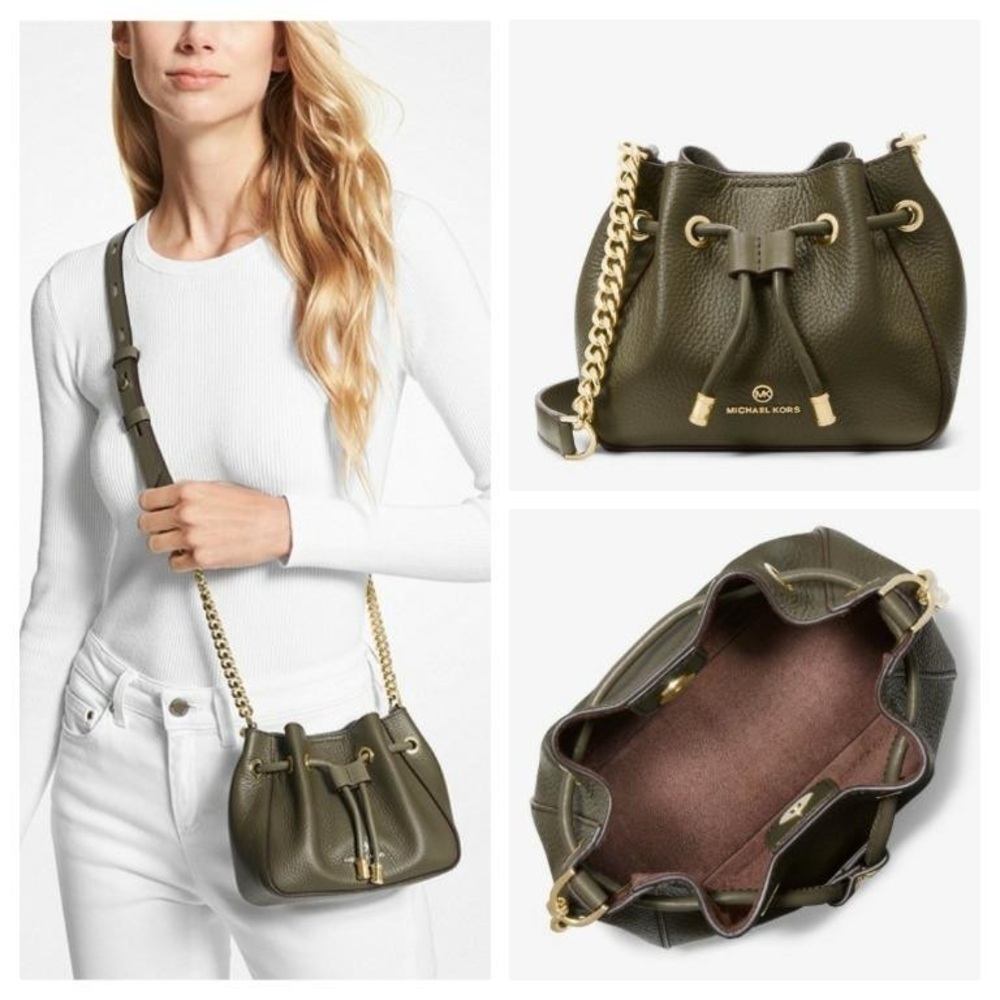 💞 Michael Kors Phoebe Bucket Crossbody green chain-link strap mini minimalist
